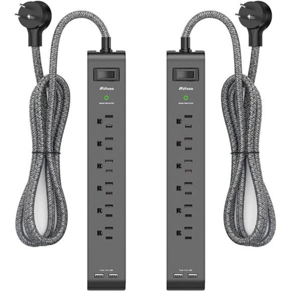 12FT Long Power Strip Surge Protector, Heavy-Duty Braided Extension Cord(2 Pack)